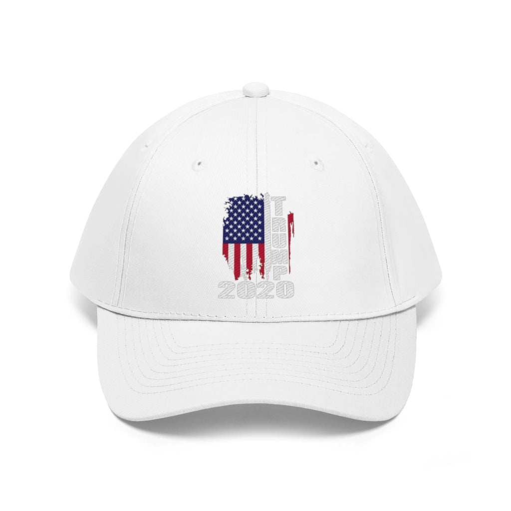 Vertical Distressed American Flag 2020 Trump Twill Cap