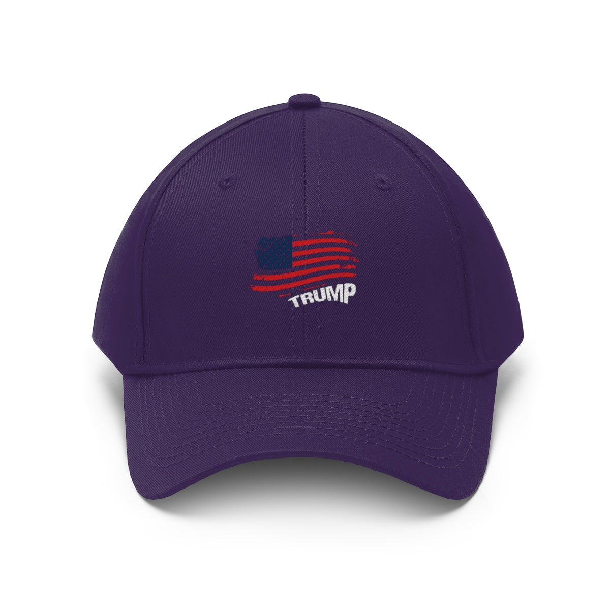 American Flag Twill Cap Trump Bold Supporter Cap featuring a patriotic design with the American flag and 'TRUMP' text.
