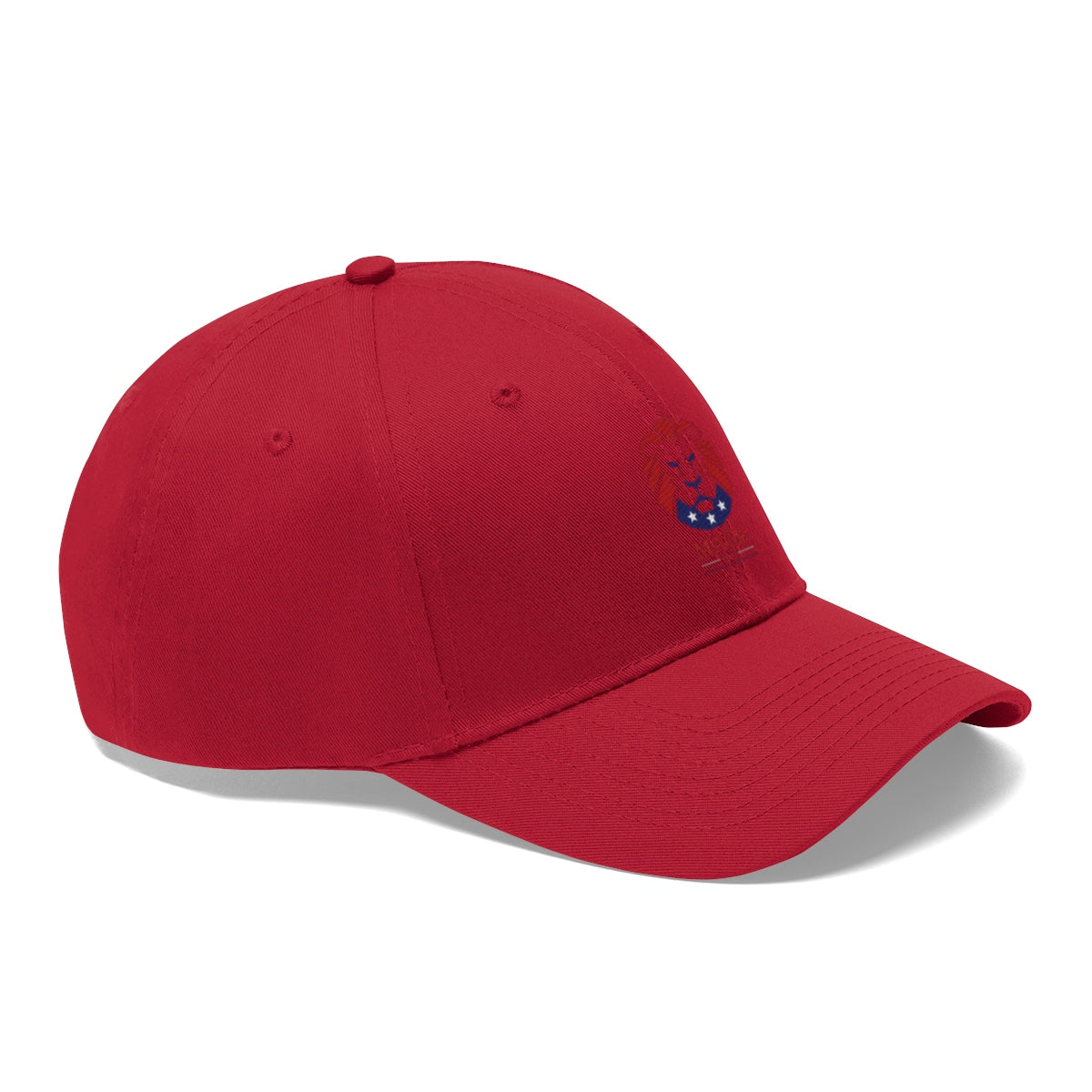 MAGA Lion Embroidered Cotton Twill Cap Design in red with lion and star details on the front.