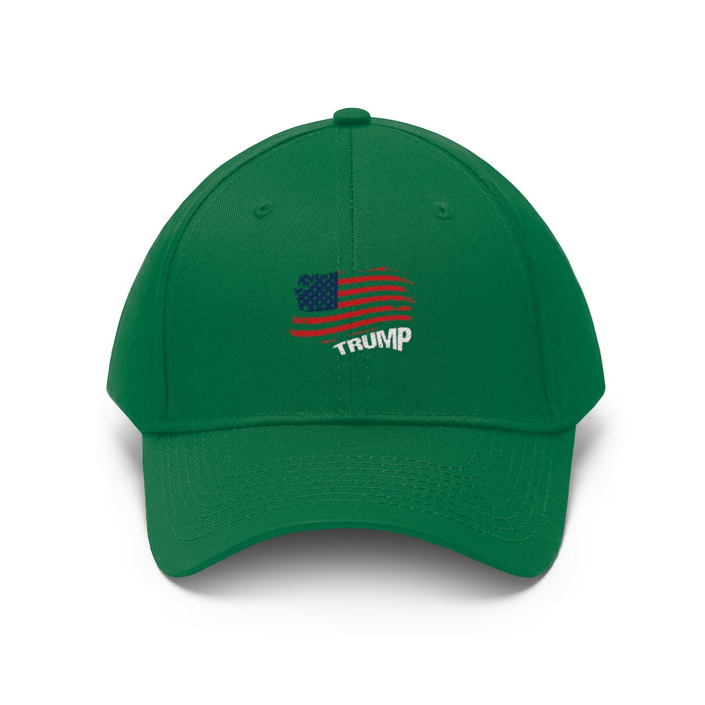 Trump American Flag Patriotic Twill Cap with embroidered flag design