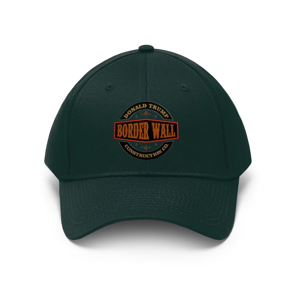 Classic Border Wall Twill Cap Donald Trump in dark green with bold logo design.