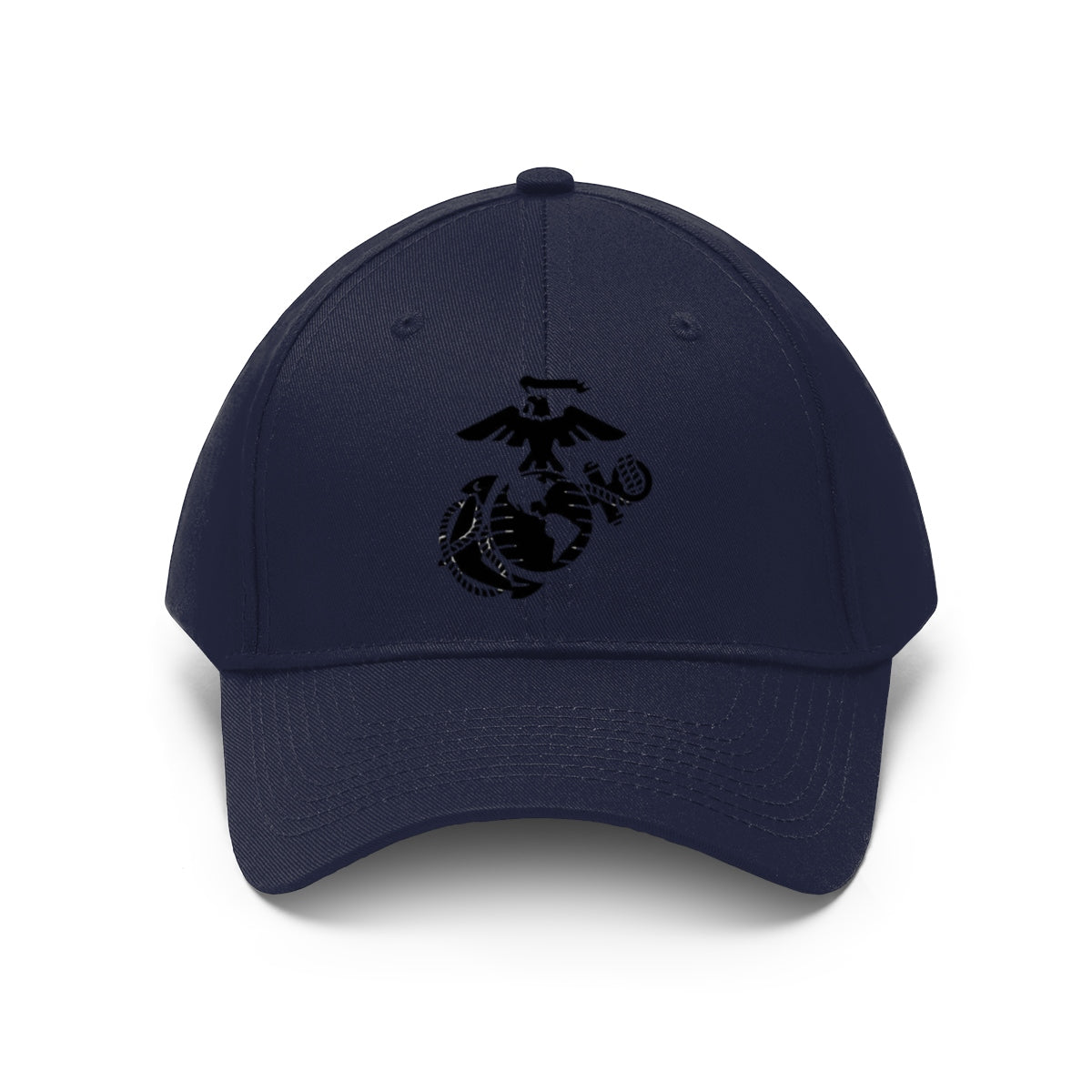 USMC Symbol Twill Cap Marine Corps Pride Hat featuring the Marine Corps logo on a navy blue cap.