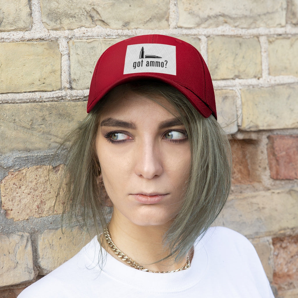 Got Ammo Twill Cap Funny Tactical Style Cap worn by a model against a brick wall.