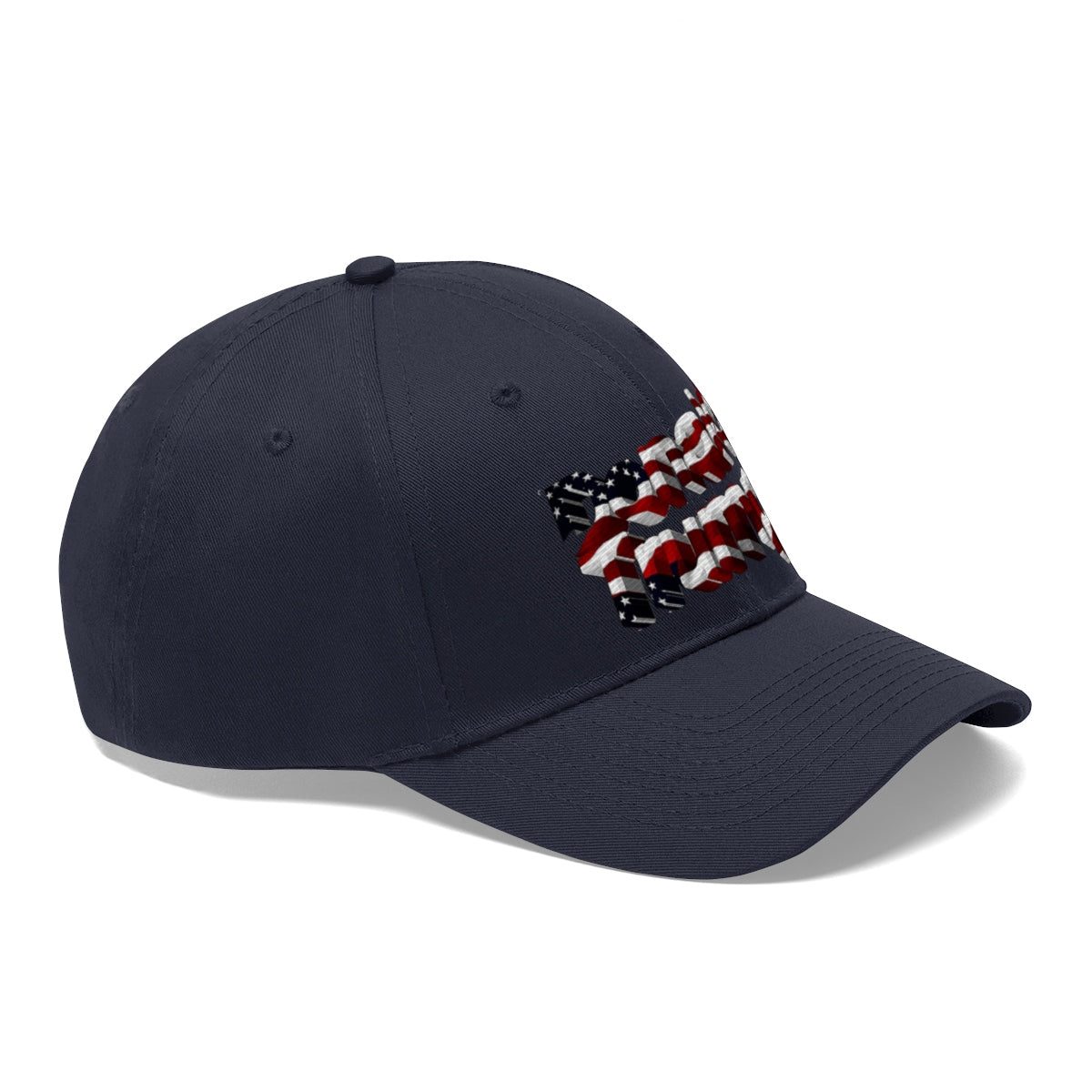 Donald Trump With American Flag Colors Twill Cap featuring a patriotic design in red, white, and blue.