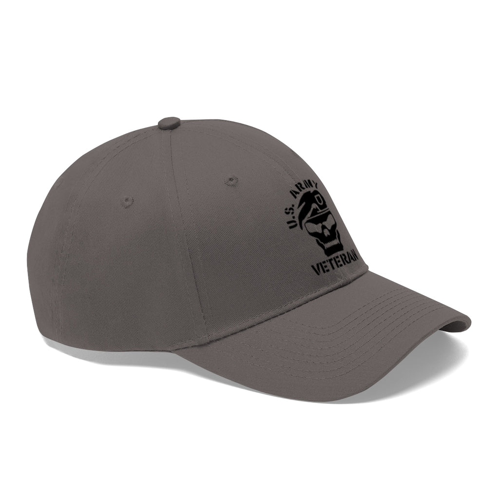 Vintage Twill Baseball Cap US Army Veteran in gray with black emblem.