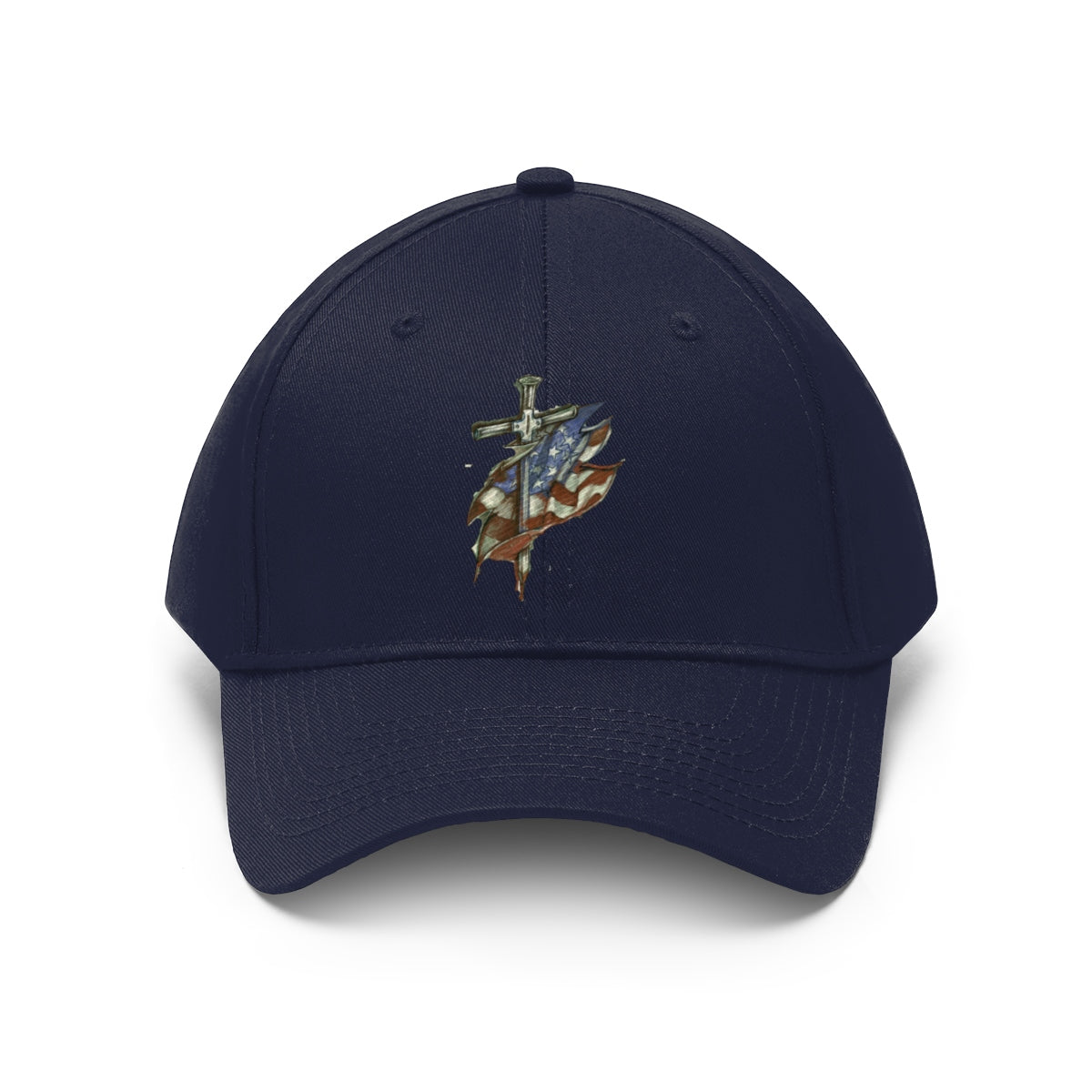 Dagger and Sword Embroidered Twill Cap featuring intricate embroidery on a navy cap.