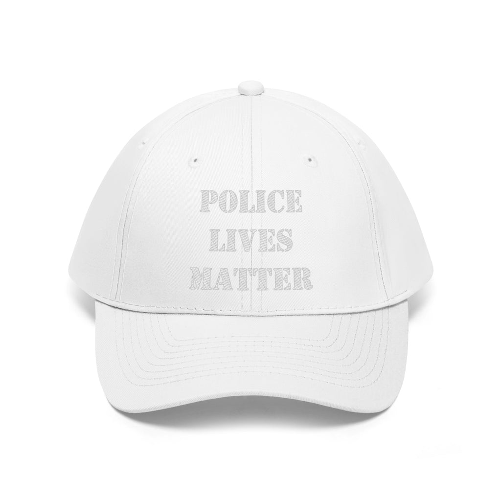 Embroidered Police Lives Matter Twill Cap in white with bold text design on the front.