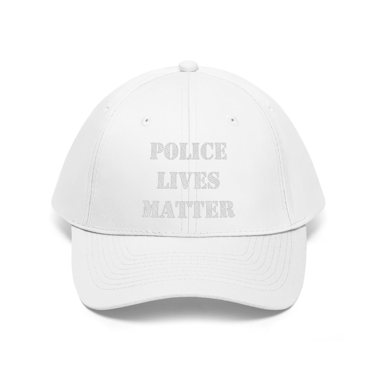 Embroidered Police Lives Matter Twill Cap in white with bold text design on the front.