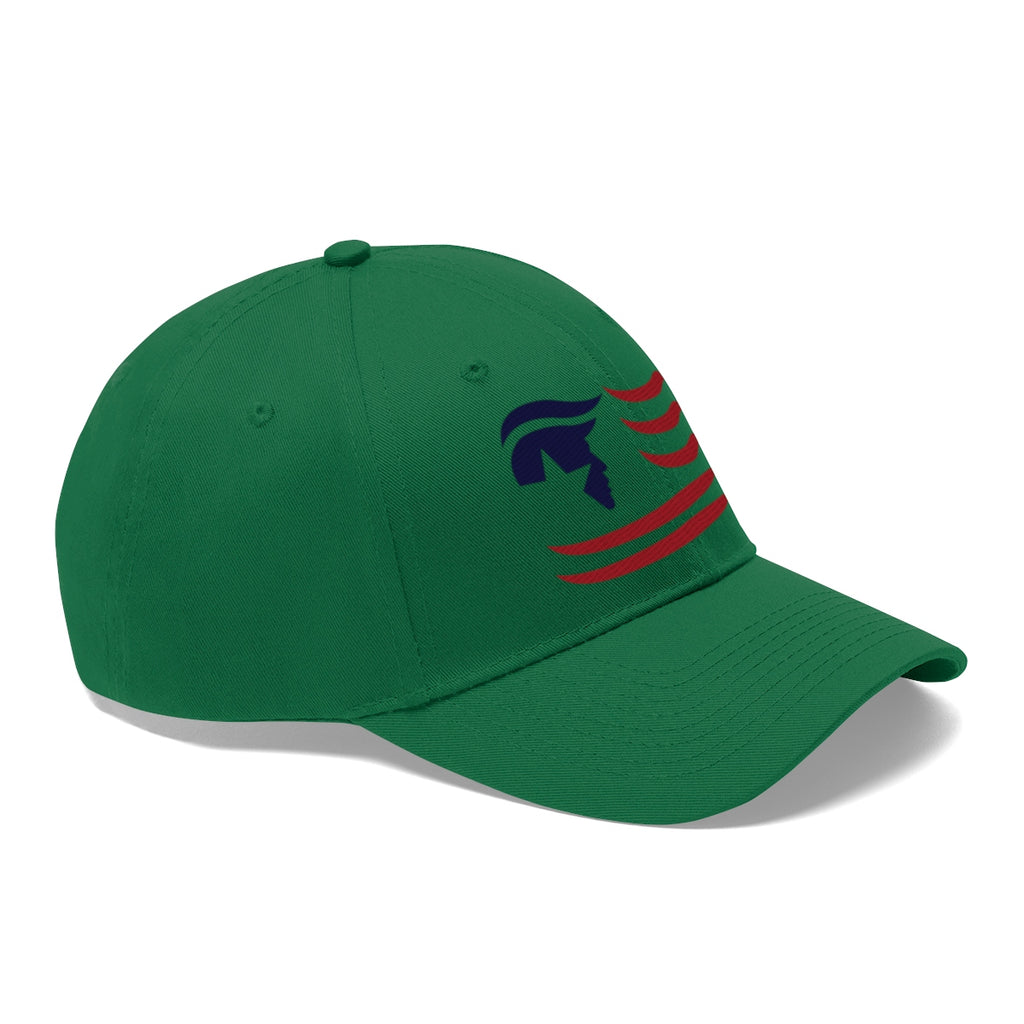 American Flag Twill Cap Trump Classic Patriotic Cap featuring a green design and bold political elements.