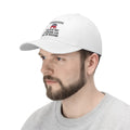 Conservative Values Twill Cap Design featuring a man wearing a white cap with text promoting traditional American values.