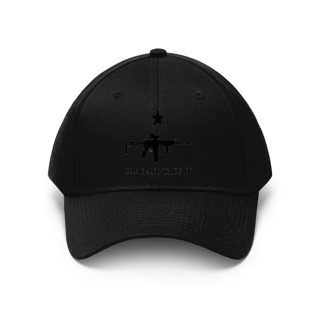 Come And Take It Star Over AR-15 Twill Cap featuring a black design with star and rifle graphic.