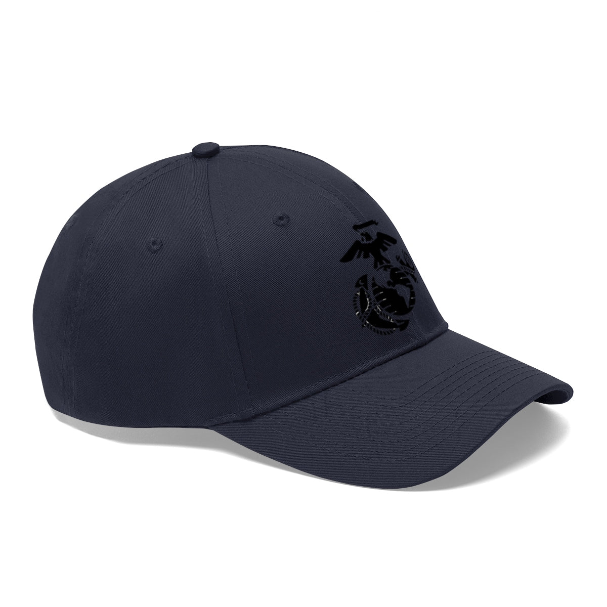 USMC Symbol Twill Cap Marine Corps Pride Hat showcasing a dark navy color and embroidered emblem.