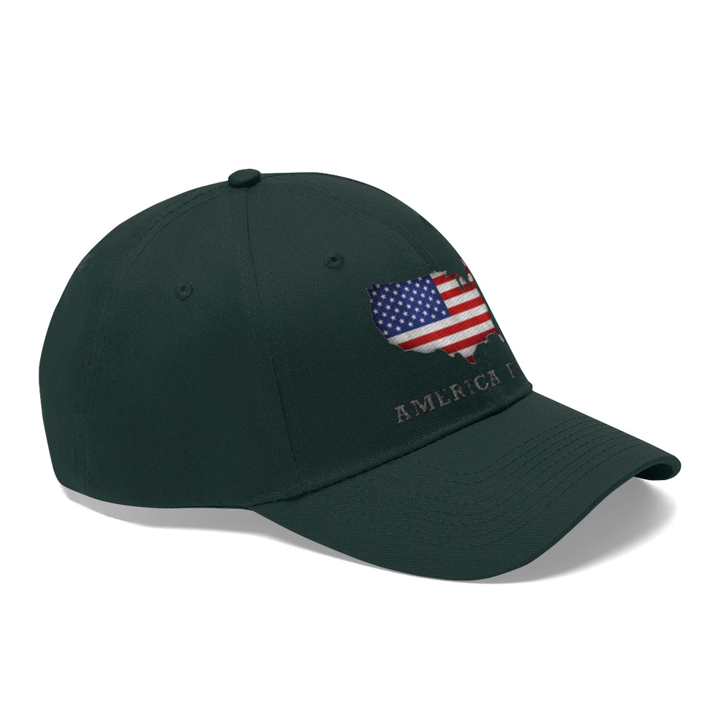 America First With American Flag Twill Cap showcasing patriotic design
