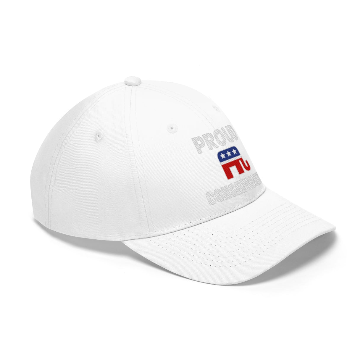Classic Proud Conservative Twill Baseball Cap featuring white color with political design.