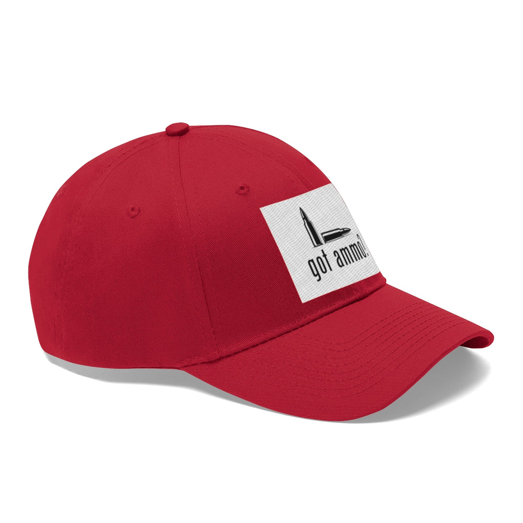 Got Ammo Twill Cap Funny Tactical Style Cap in red with bullet design on front.
