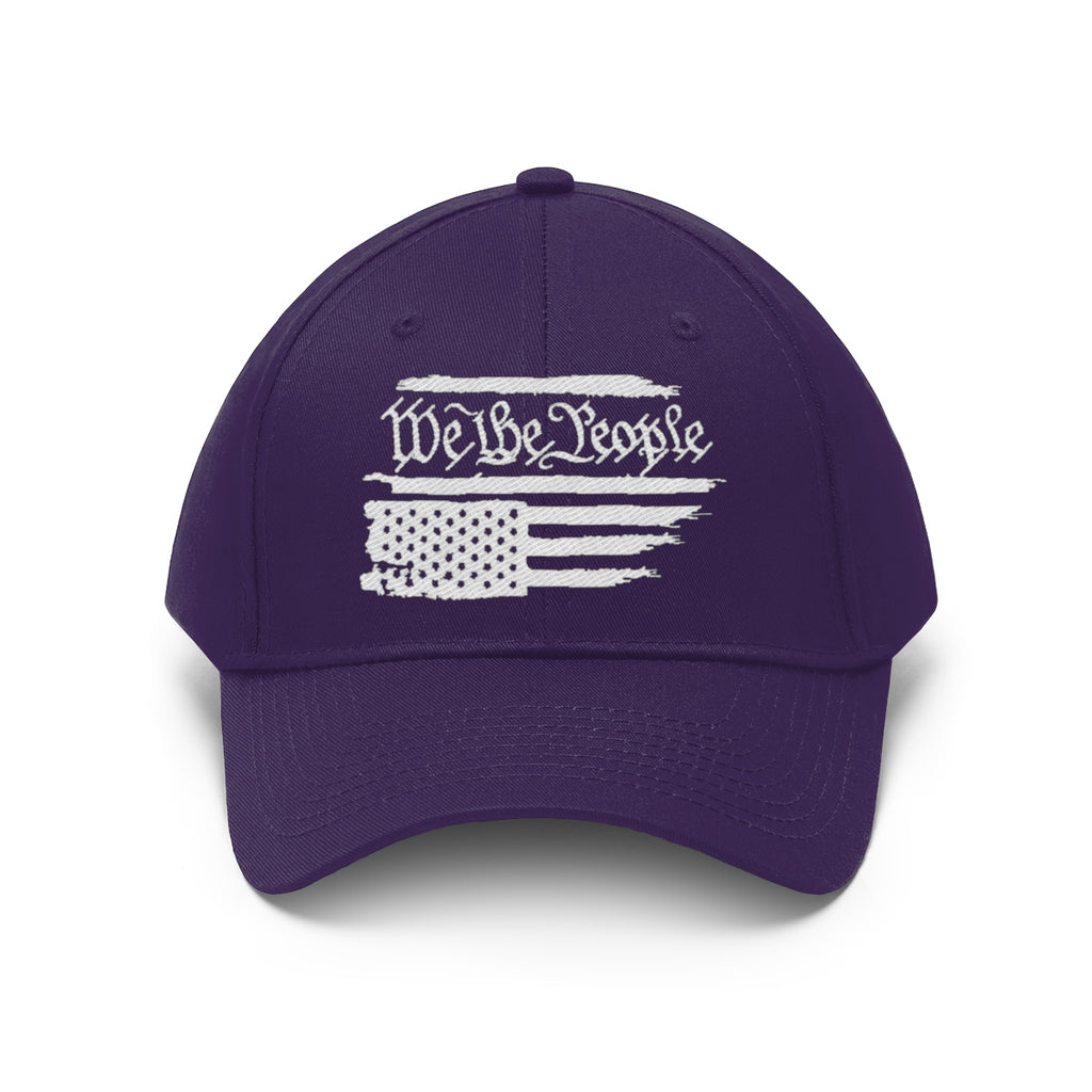 We The People On Distressed American Flag Twill Cap featuring a vintage design and patriotic theme.