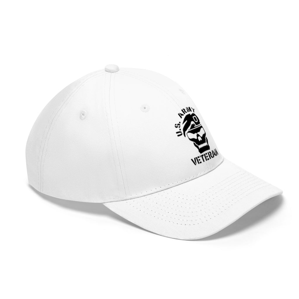 Vintage Twill Baseball Cap US Army Veteran in white with embroidered logo.