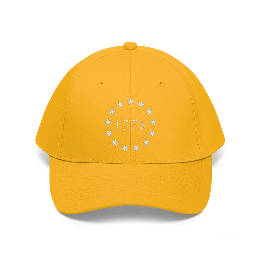 Vintage Betsy Ross Stars Cotton Twill Cap in yellow with stars and 1776 lettering on the front.
