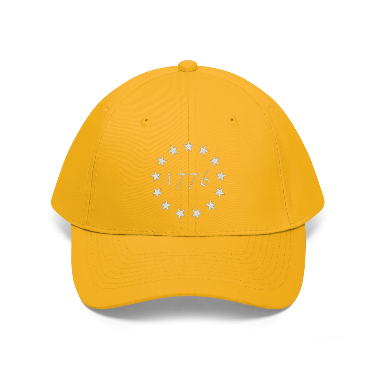 Vintage Betsy Ross Stars Cotton Twill Cap in yellow with stars and 1776 lettering on the front.