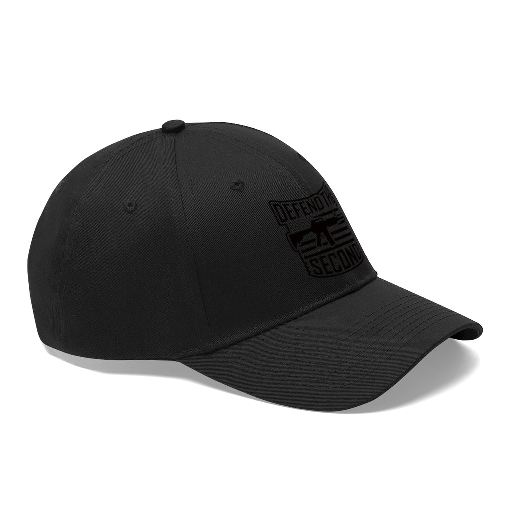 Defend the Second Patriotic Twill Cap in black with bold logo, showcasing commitment to Second Amendment rights.
