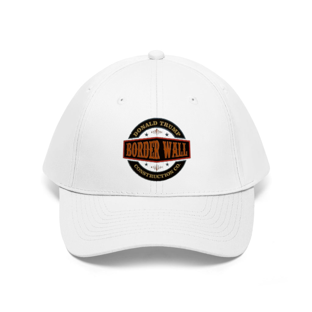 Classic Border Wall Twill Cap Donald Trump white baseball cap featuring Border Wall logo.