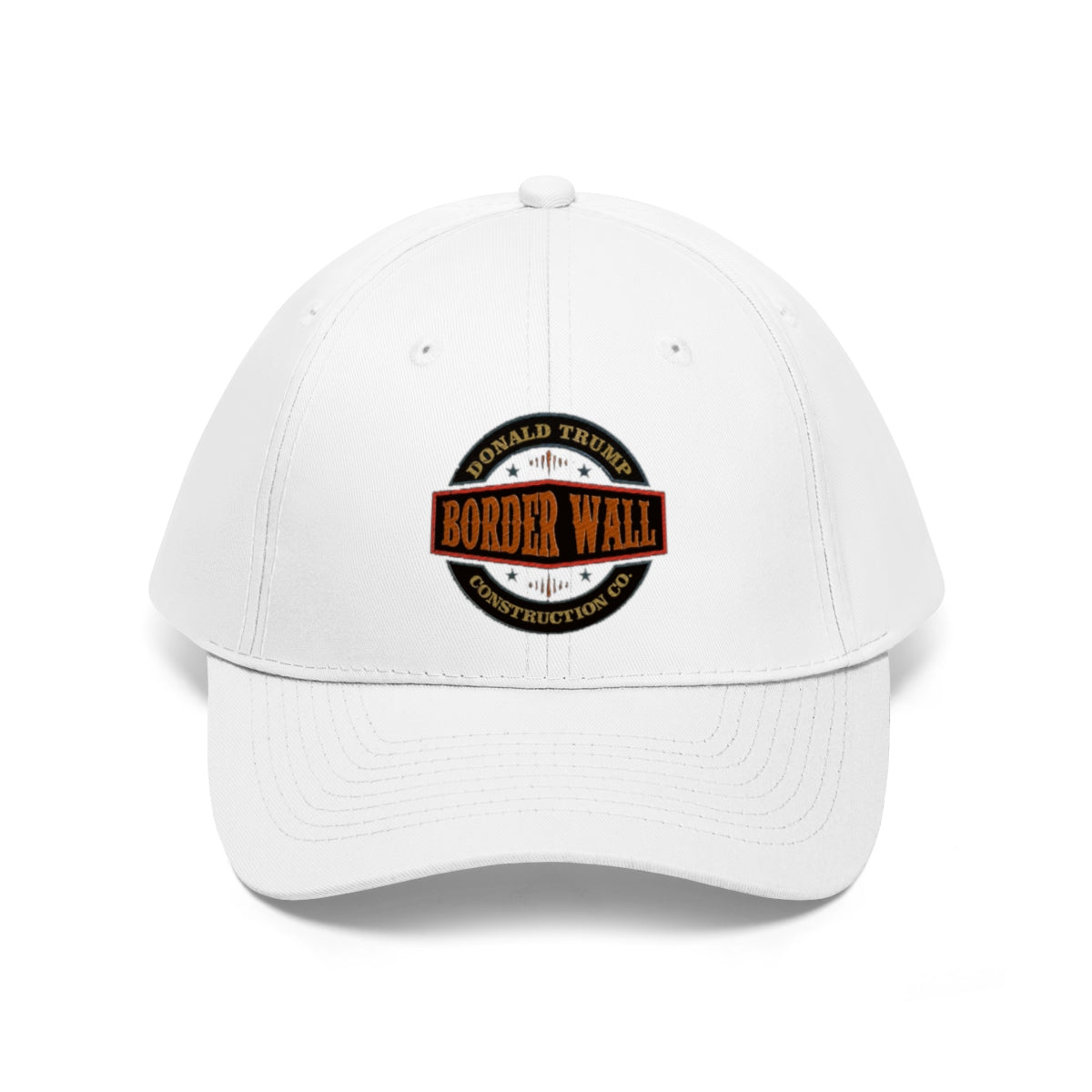 Classic Border Wall Twill Cap Donald Trump white baseball cap featuring Border Wall logo.