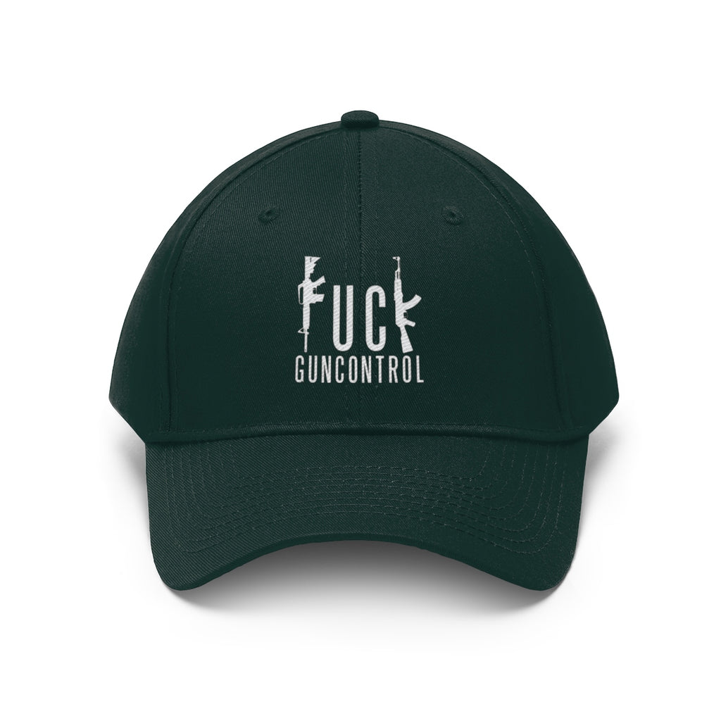Vintage Fuck Gun Control Cotton Twill Cap in dark green with bold graphics.