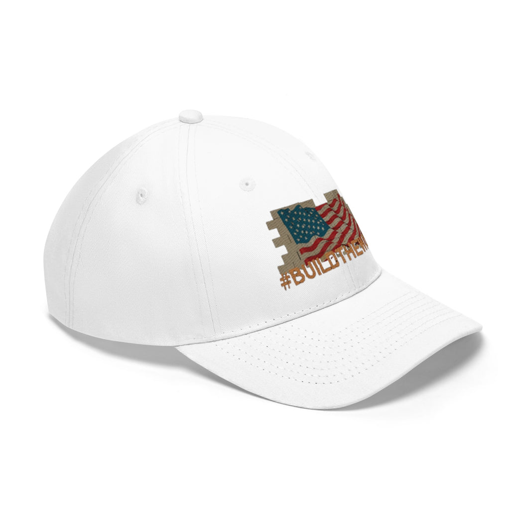 Build The Wall On American Flag Twill Cap featuring the American flag and hashtag #BUILDTHETHEM