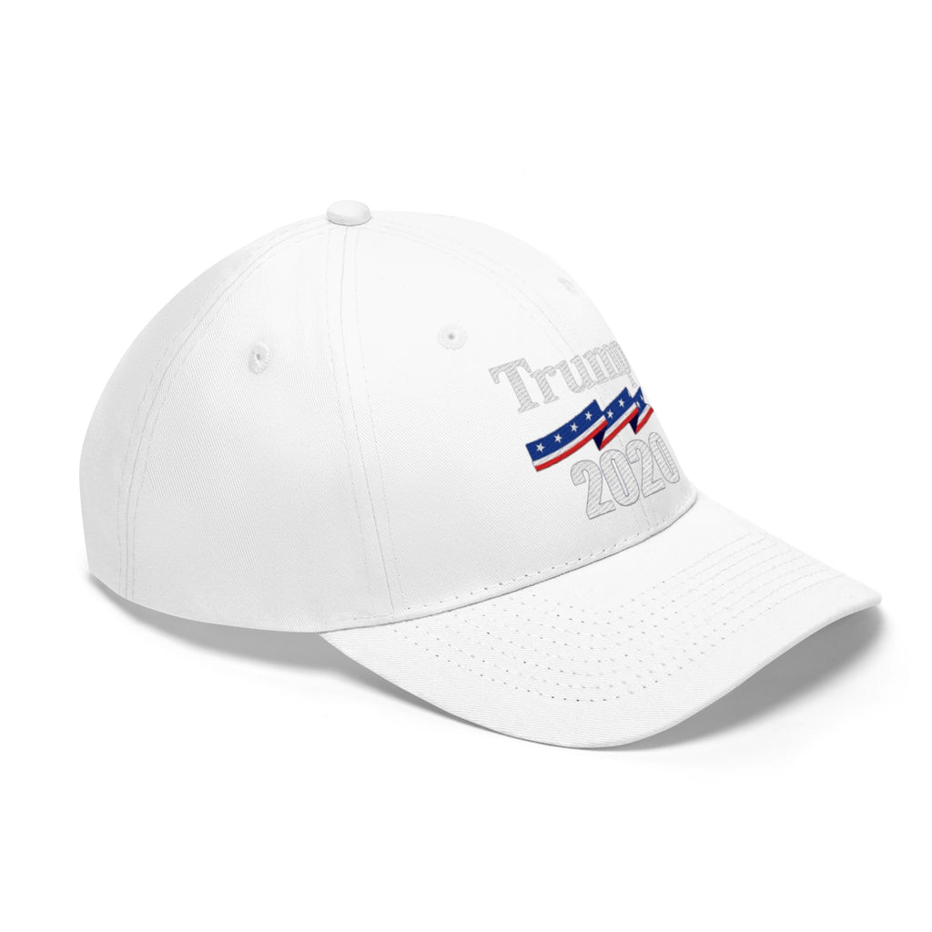 Patriotic 2020 Twill Cap for Trump featuring a classic design in white.