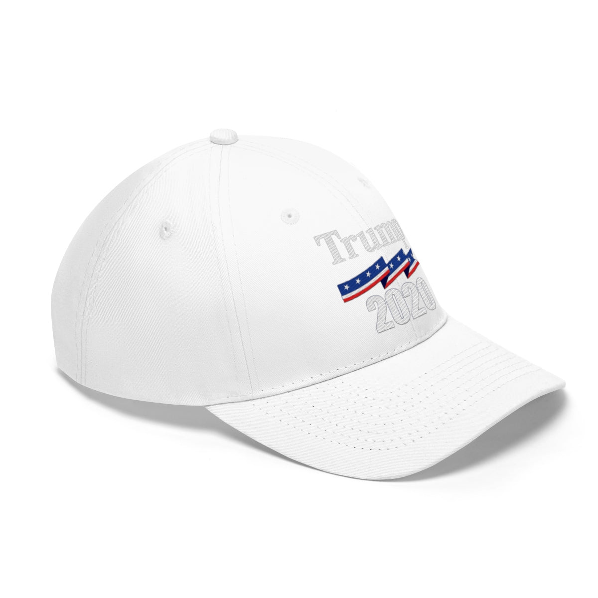 Patriotic 2020 Twill Cap for Trump featuring a classic design in white.