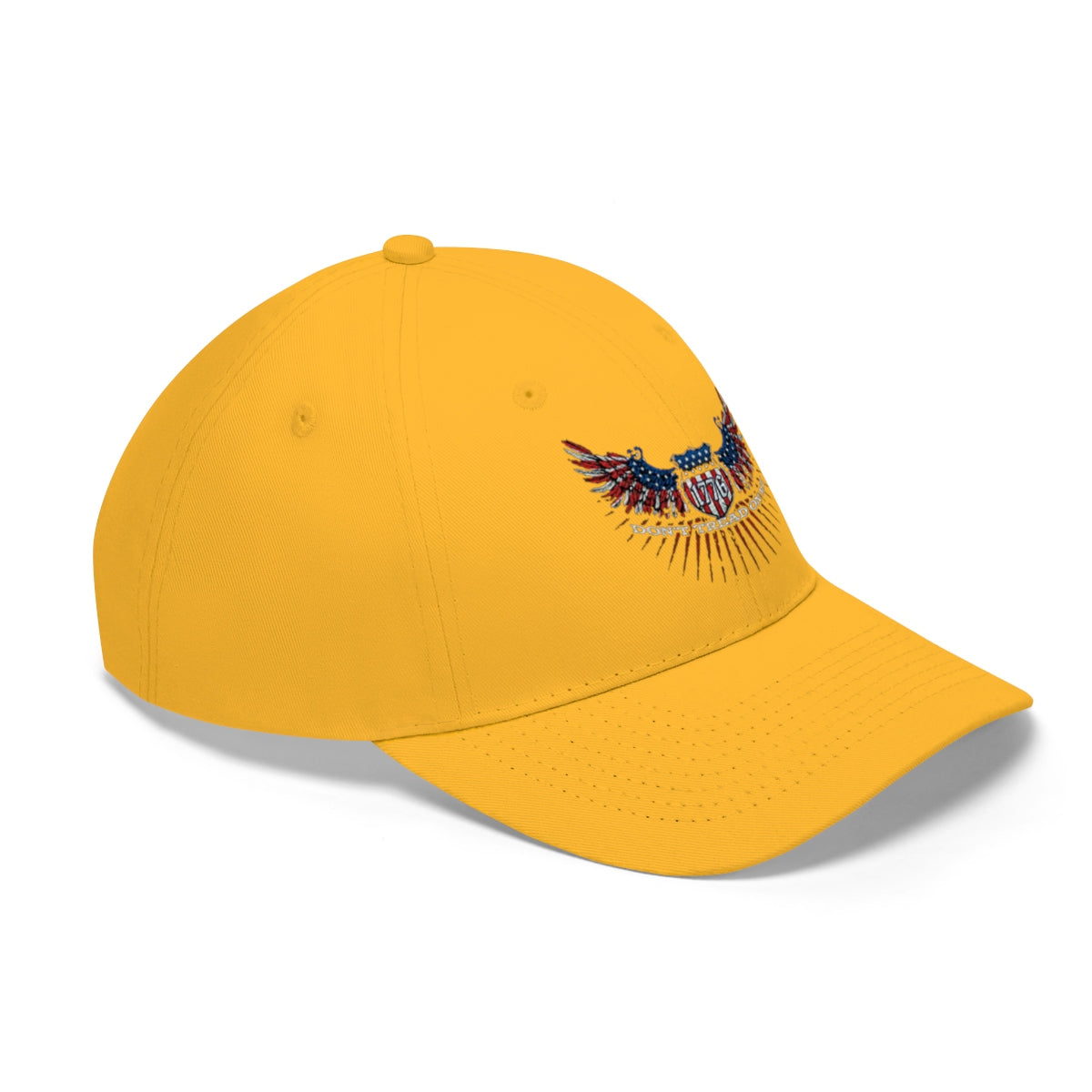 Don't Tread On Me 1776 Eagle American Flag Twill Cap in yellow with embroidered eagle design.
