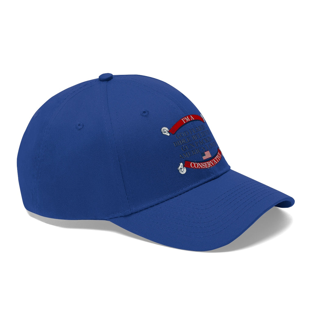 America Lovin' Conservative Twill Cap blue baseball cap with patriotic design