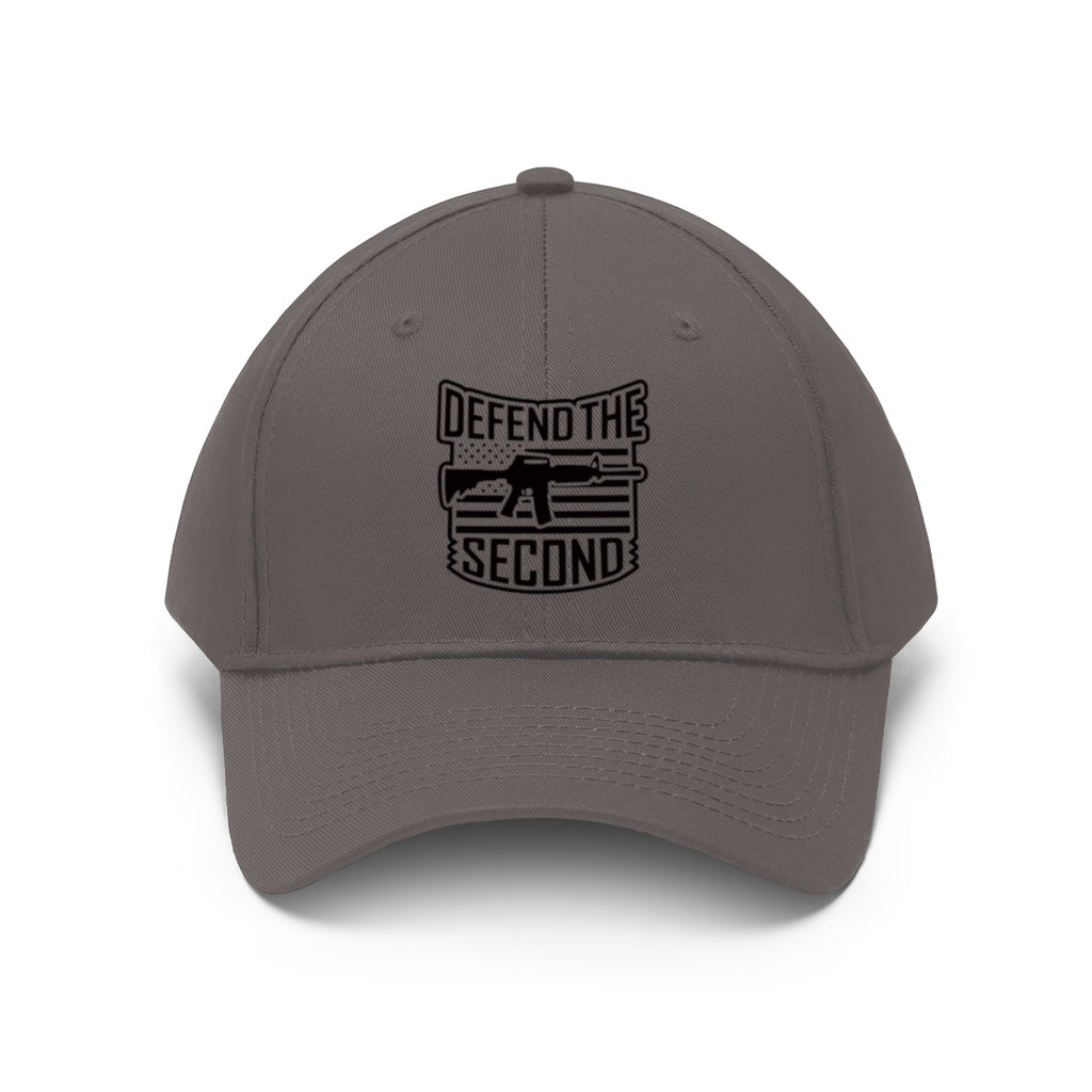 Defend the Second Patriotic Twill Cap featuring a bold design promoting Second Amendment rights.