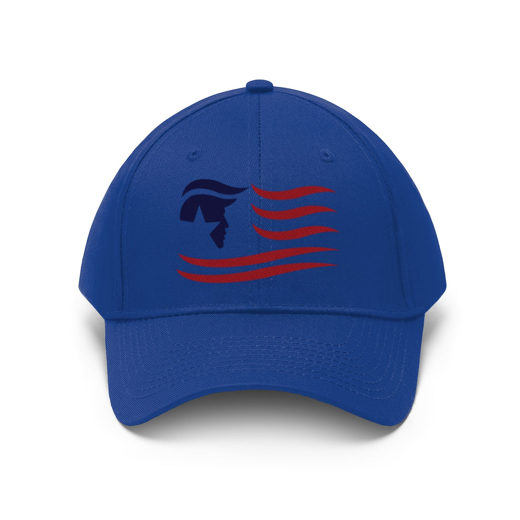 American Flag Twill Cap Trump Classic Patriotic Cap featuring a blue design with patriotic elements.