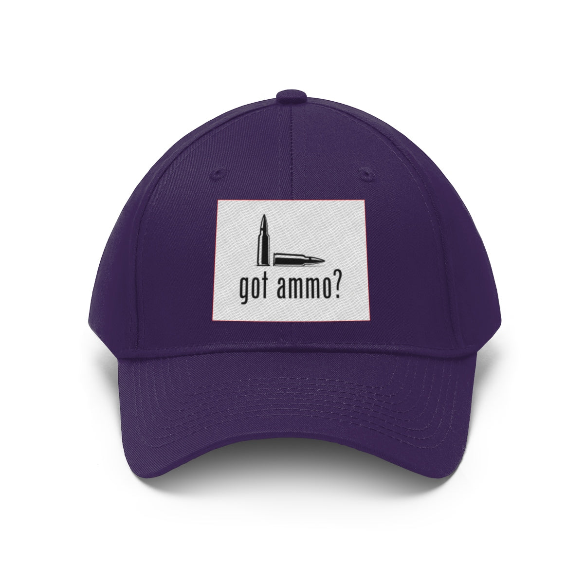 Got Ammo Twill Cap Funny Tactical Style Cap in purple with bullet graphic and text.