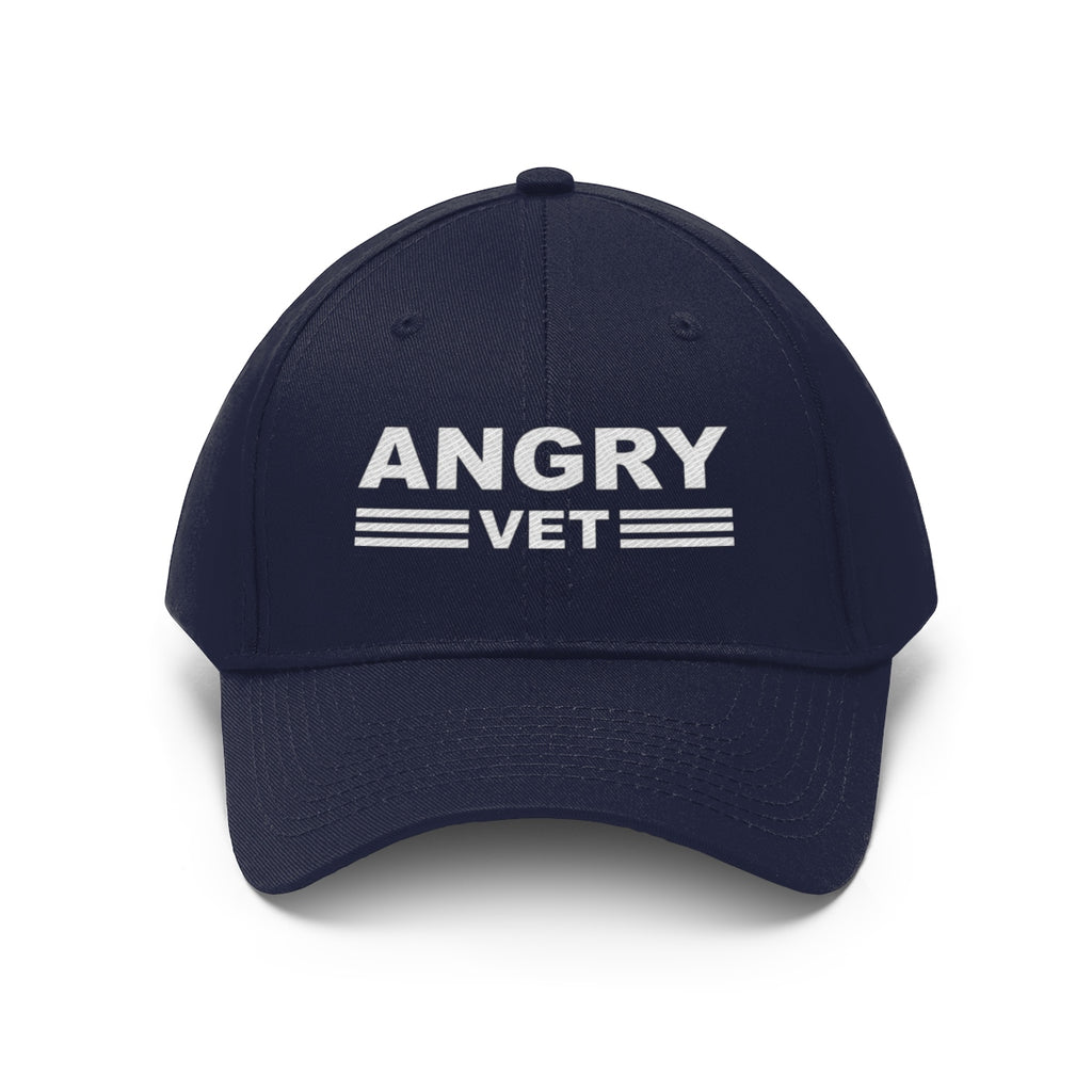 Angry Vet Twill Cap Veteran Pride Graphic Hat showcasing bold design and military pride.