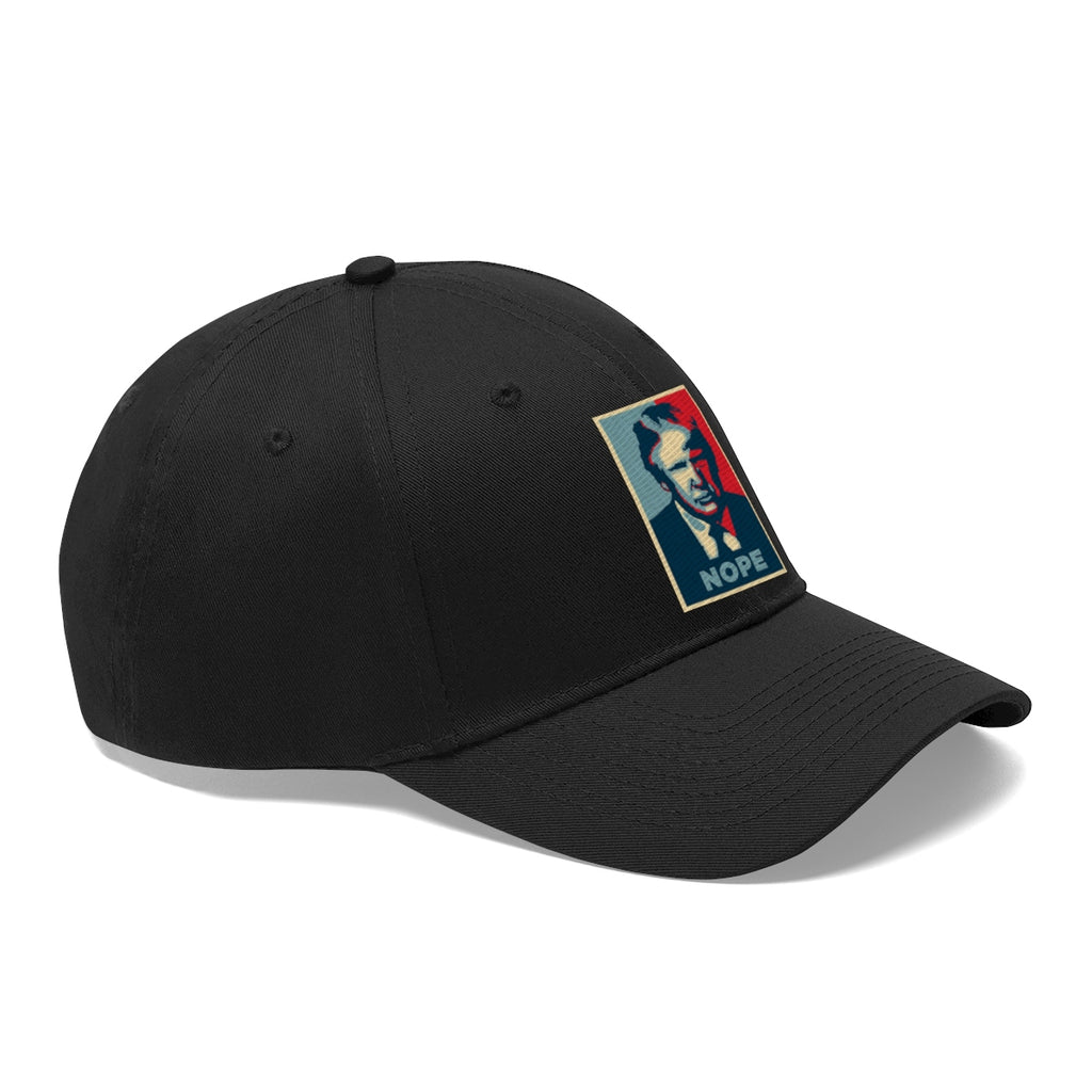 Vintage Nope Baseball Cap Inspired by Trump black hat with retro design featuring the word NOPE.