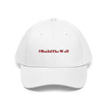 Build The Wall Twill Cap Political Statement Casual Cap featuring #BuildTheWall in bold, patriotic red lettering.