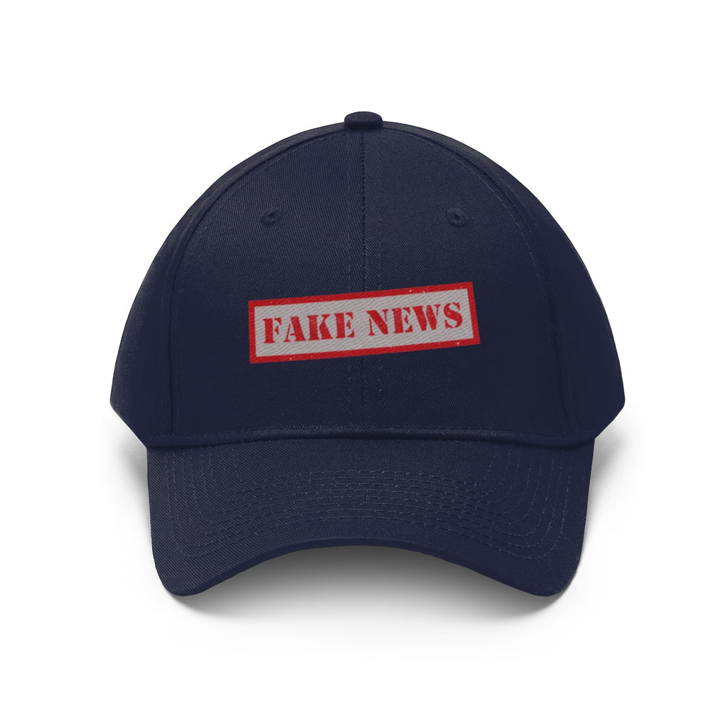 Fake News Twill Cap Bold Humor Casual Wear Hat featuring a playful design in navy color.