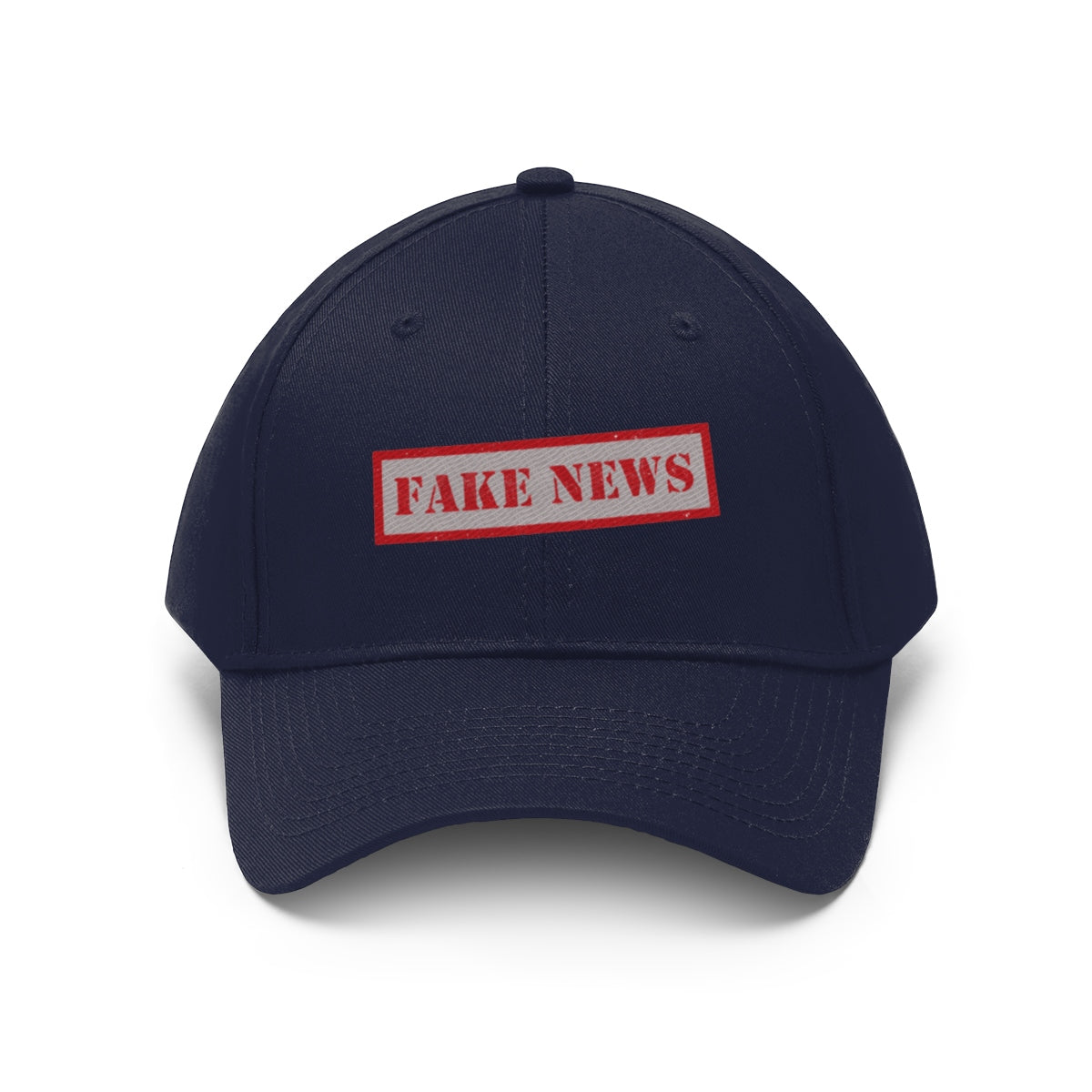 Fake News Twill Cap Bold Humor Casual Wear Hat featuring a playful design in navy color.