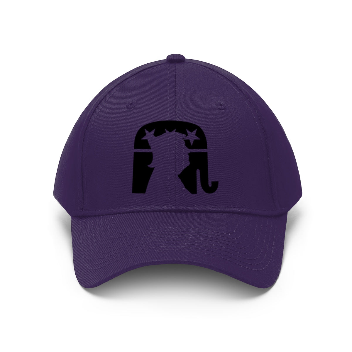 Trump Silhouette On GOP Symbol Twill Cap in purple with iconic design on front.