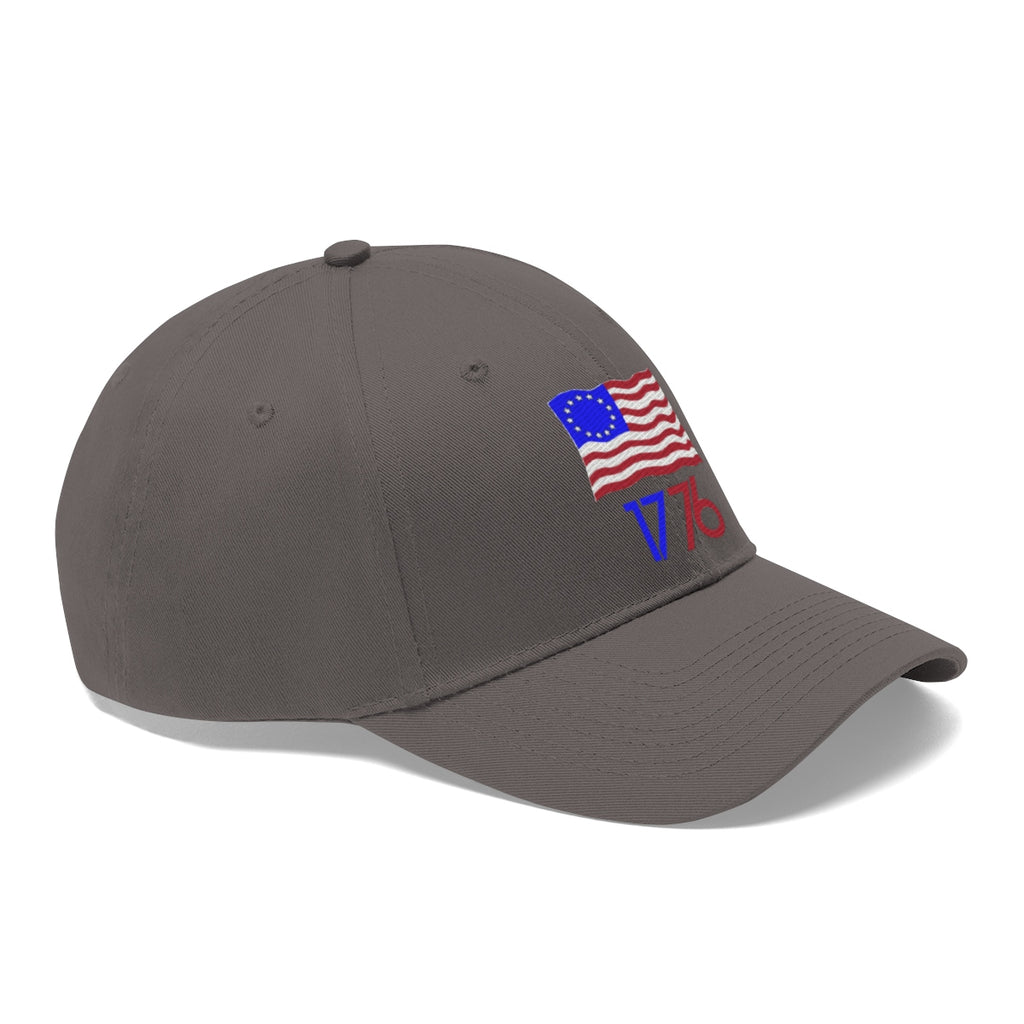 Betsy Ross Flag 1776 Twill Cap with embroidered flag design, stylish and patriotic headwear accessory.