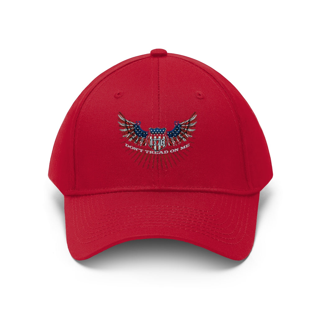 Don't Tread On Me 1776 Eagle American Flag Twill Cap in red with eagle design on the front.