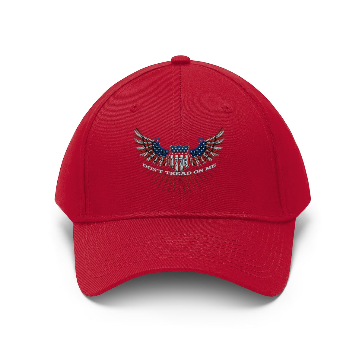 Don't Tread On Me 1776 Eagle American Flag Twill Cap in red with eagle design on the front.