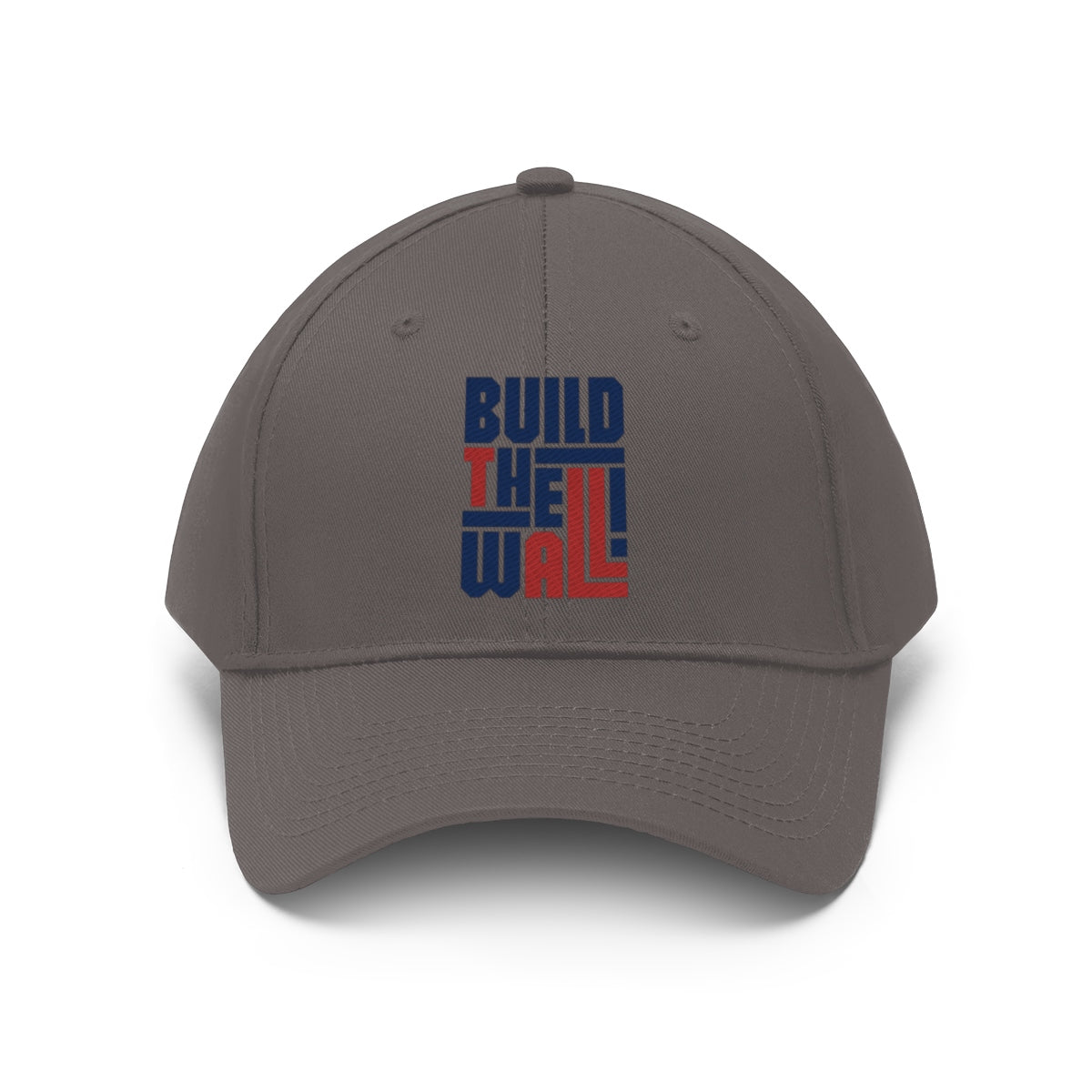 Build The Wall Twill Cap Classic Statement Wear Cap featuring bold graphic design in navy and red.