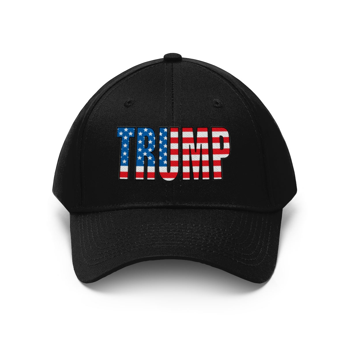 American Flag Twill Cap Patriotic Trump Classic Cap with bold 'TRUMP' text design in red, white, and blue.