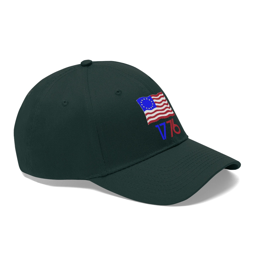 Betsy Ross Flag 1776 Twill Cap with embroidered flag design, perfect for a patriotic style statement.