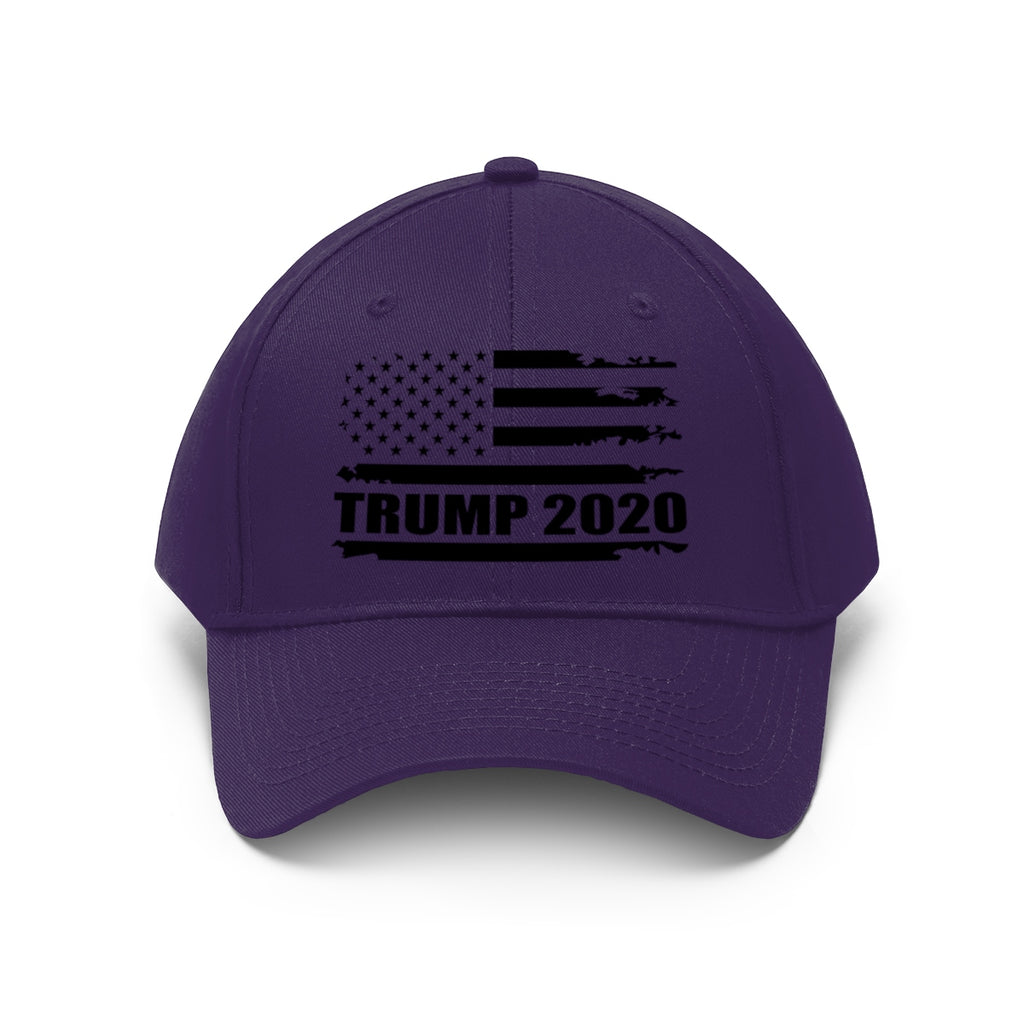2020 Twill Cap Trump Bold Supporter Cap featuring a distressed American flag and bold 'TRUMP 2020' text.