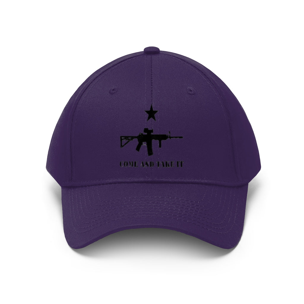 Come And Take It Star Over AR-15 Twill Cap featuring a bold graphic on a purple dad hat