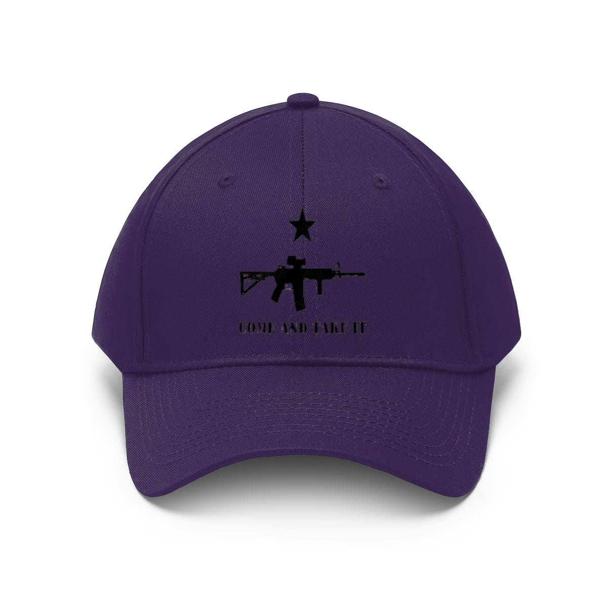 Come And Take It Star Over AR-15 Twill Cap featuring a bold graphic on a purple dad hat